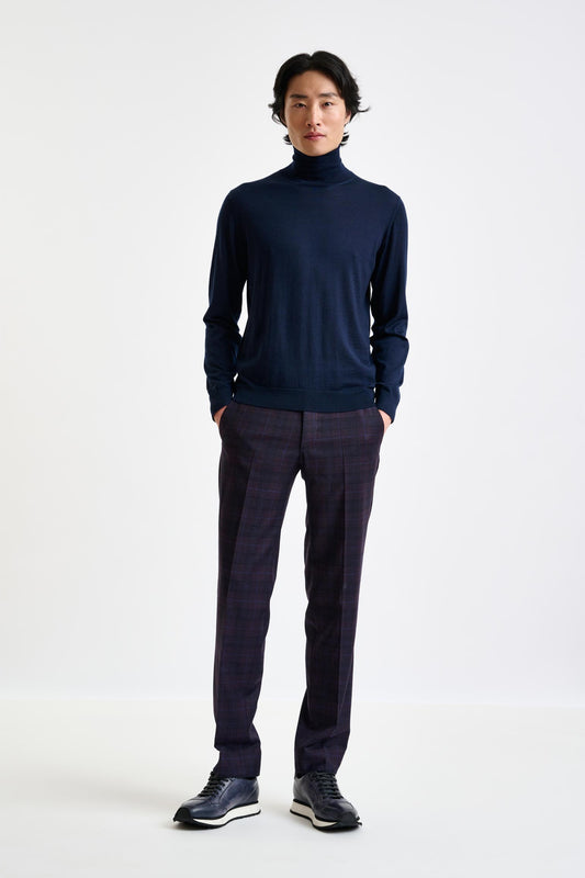 Navy Cashmere Merino Silk Blend Telford Turtleneck Sweater - View 1