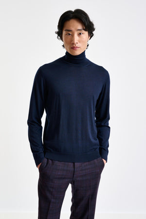 Navy Cashmere Merino Silk Blend Telford Turtleneck Sweater - View 2