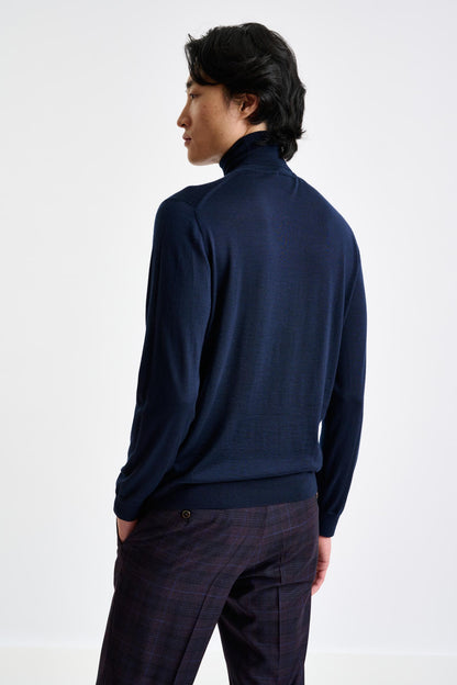 Navy Cashmere Merino Silk Blend Telford Turtleneck Sweater - View 3