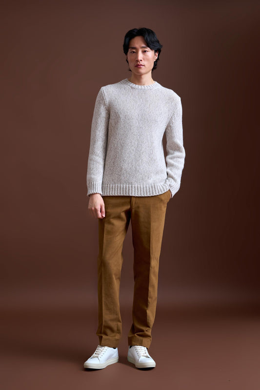 Beige Melange Wool & Cashmere Mouline Totnes Crewneck Knit - View 1