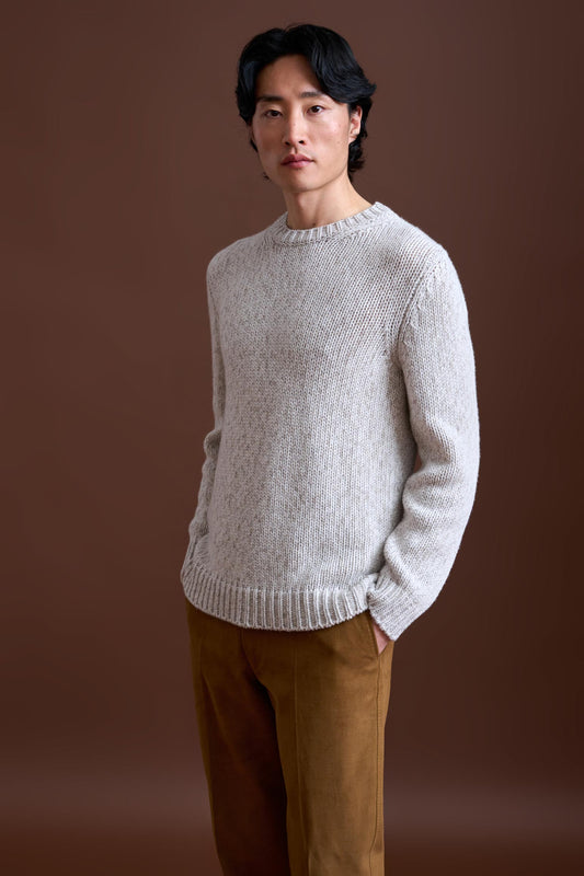 Beige Melange Wool & Cashmere Mouline Totnes Crewneck Knit - View 2