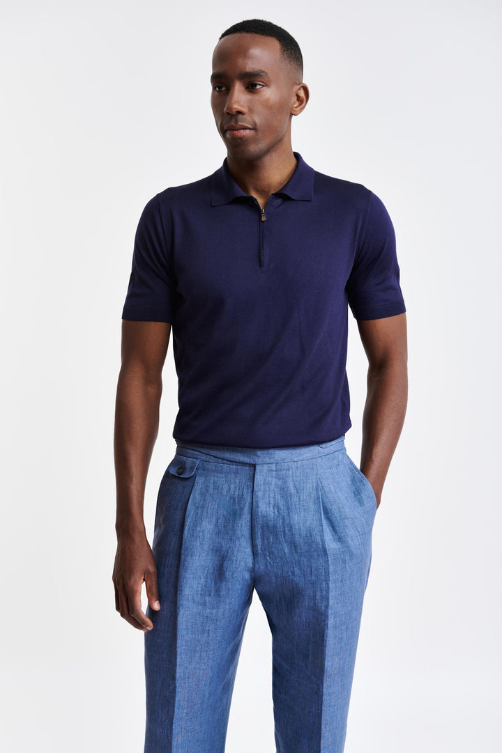 Navy Silk Polo Ripon Knitwear - 1