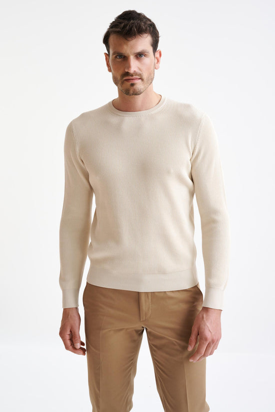Cream 100% Cotton Rib Harrow Knited Hoodie - View One