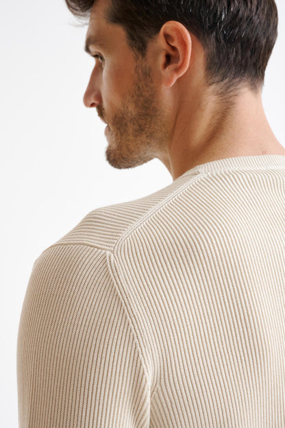 Cream 100% Cotton Rib Harrow Knited Hoodie - View Three