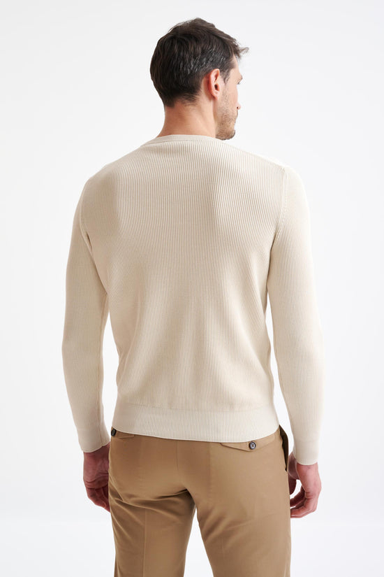 Cream 100% Cotton Rib Harrow Knited Hoodie - View Four