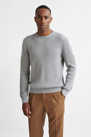 Dove Grey 100% Cotton Rib Harrow Knitted Hoodie - View One