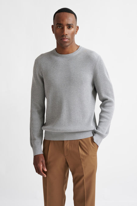 Dove Grey 100% Cotton Rib Harrow Knitted Hoodie - View One