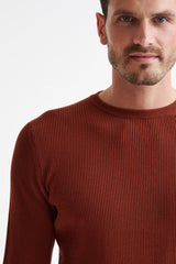 Mapple Brown 100% Cotton Rib Harrow Knitted Sweater - View Three