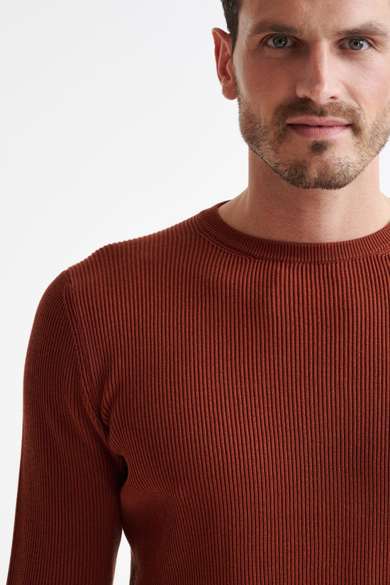 Mapple Brown 100% Cotton Rib Harrow Knitted Sweater - View Three
