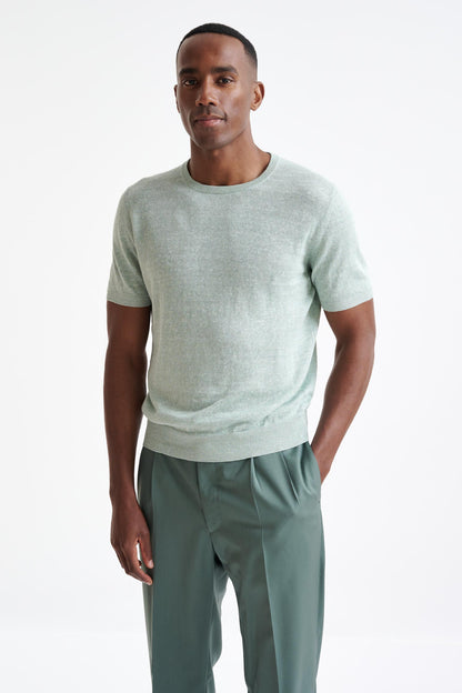Menthe Melange Linen Cotton Sefton Knitted Tee - View One