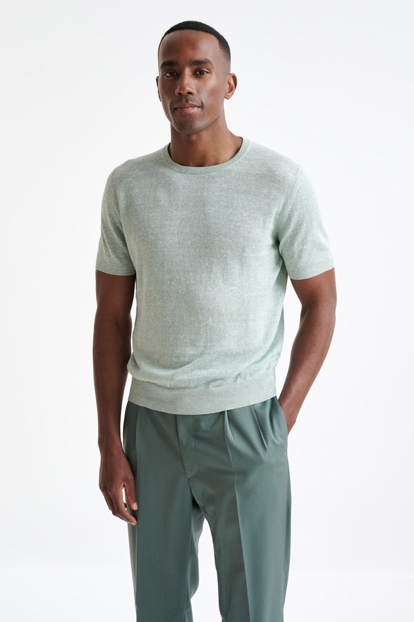 Menthe Melange Linnen Katoen Sefton Gebreid T-shirt