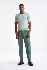 Menthe Melange Linen Cotton Sefton Knitted Tee - View Two