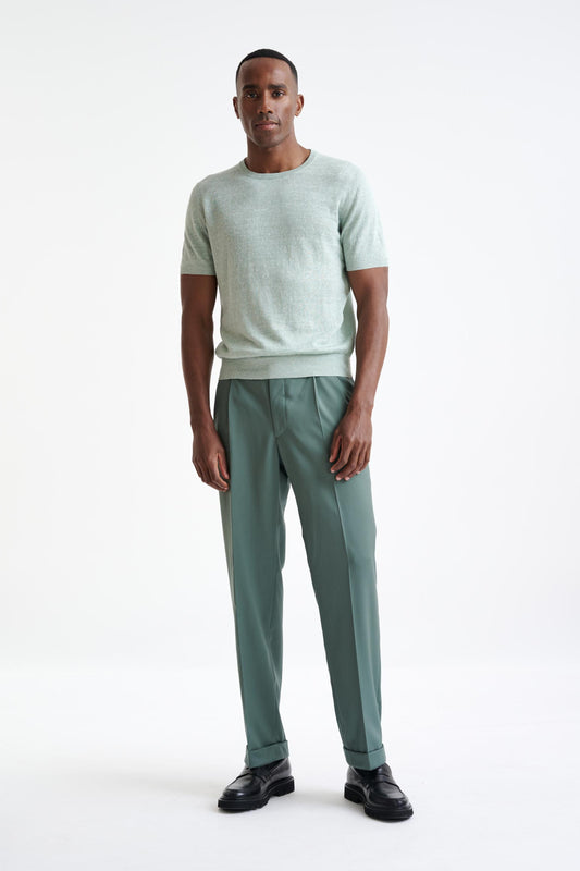 Menthe Melange Linen Cotton Sefton Knitted Tee