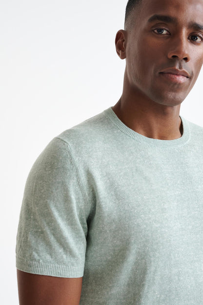 Menthe Melange Linen Cotton Sefton Knitted Tee - View Three
