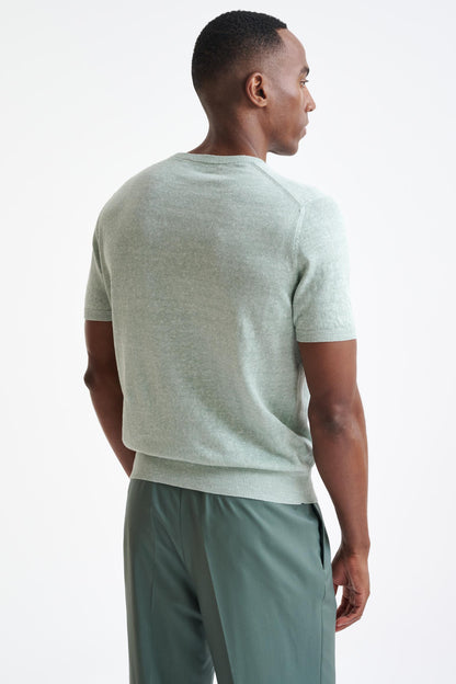 Menthe Melange Linen Cotton Sefton Knitted Tee - View Four