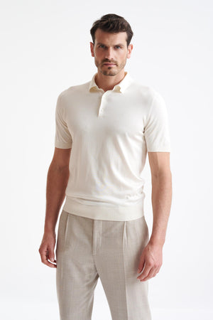 Offwhite Cotton Kendal Knitted Polo Shirt - View One