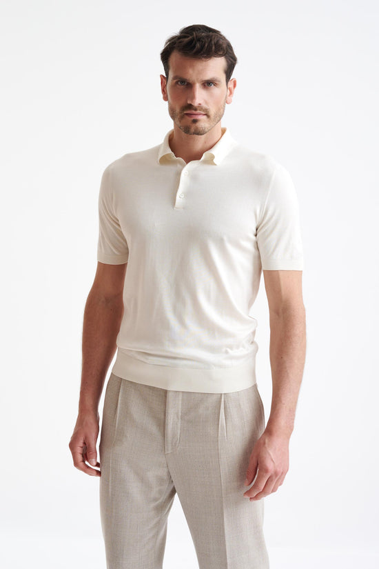 Offwhite Cotton Kendal Knitted Polo Shirt - View One