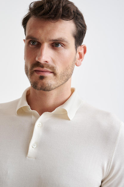 Offwhite Cotton Kendal Knitted Polo Shirt - View Three