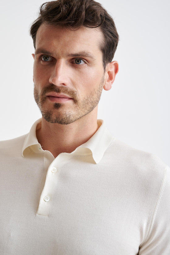 Offwhite Cotton Kendal Knitted Polo Shirt - View Three