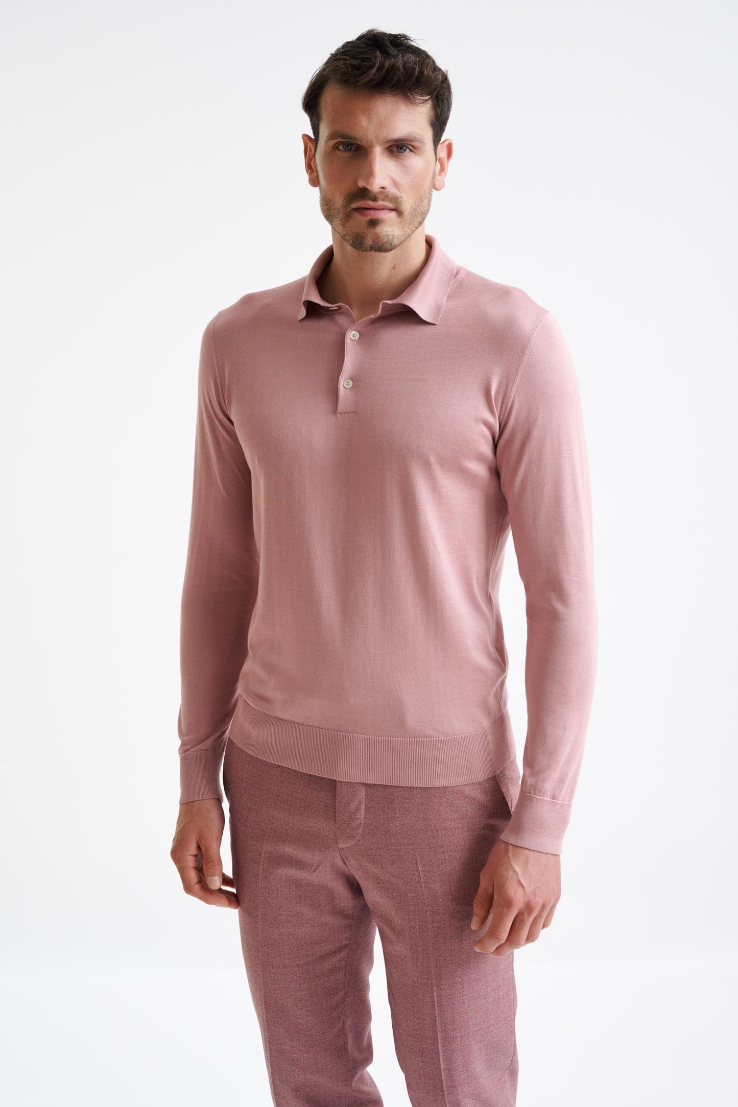 Rose Silk Harwich Knitted Long Sleeve Polo