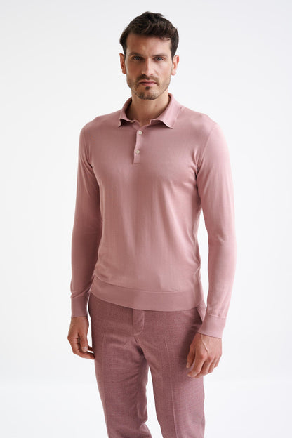 Rose Silk Harwich Knitted Long Sleeve Polo - View One
