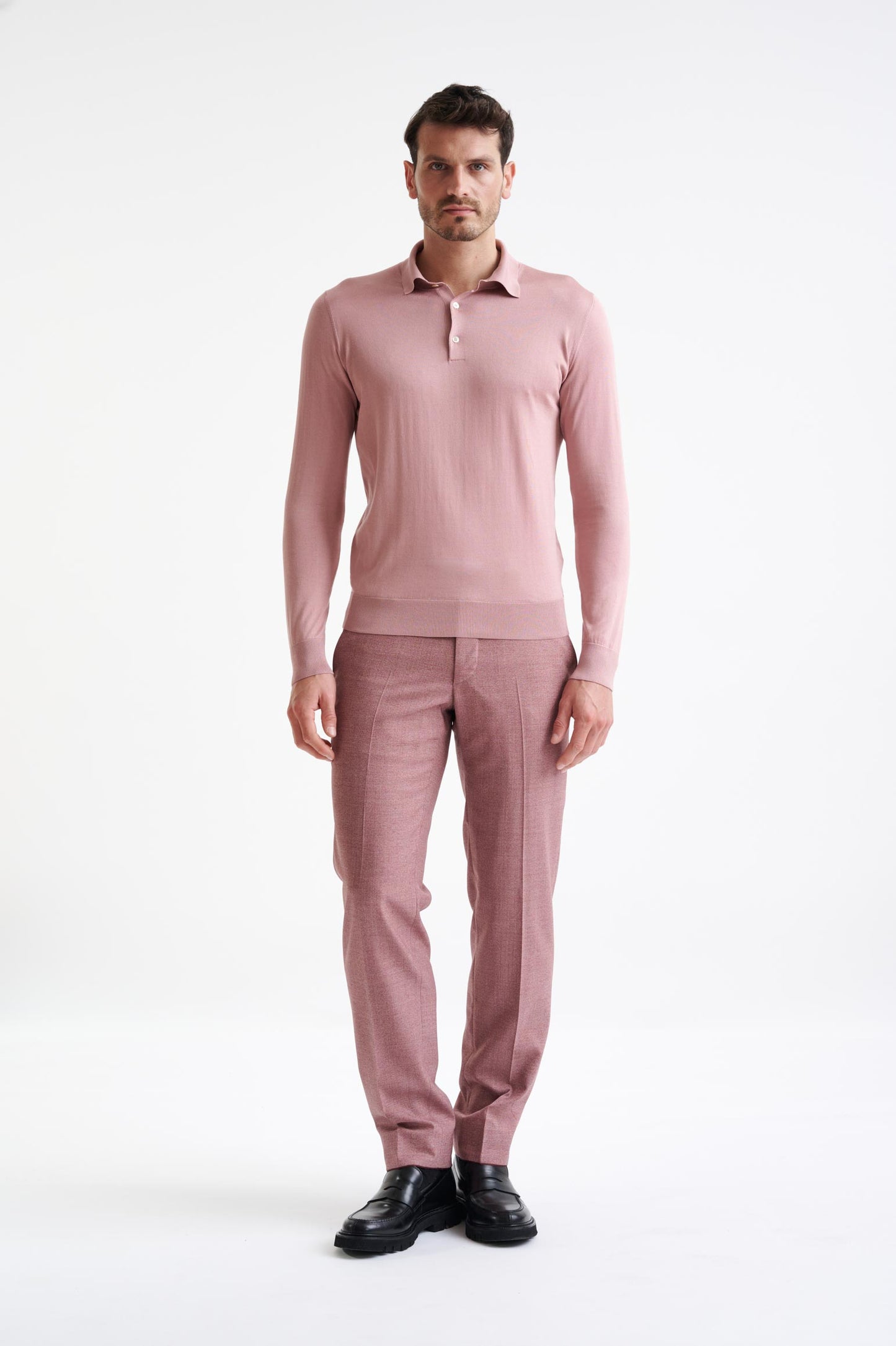 Rose Silk Harwich Knitted Long Sleeve Polo