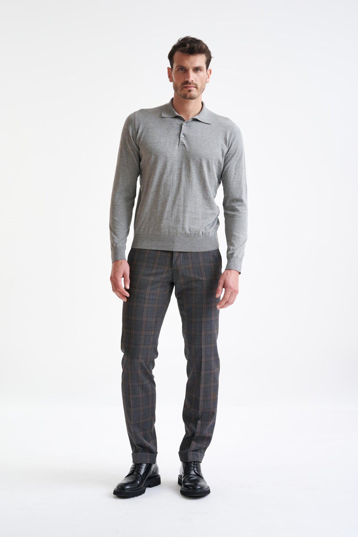 Smoke Grey Cotton Harwich Long Sleeve Knitted Polo