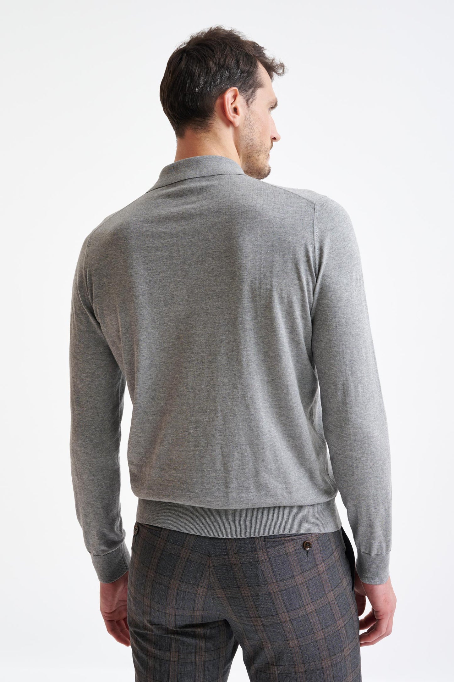 Smoke Grey Cotton Harwich Long Sleeve Knitted Polo