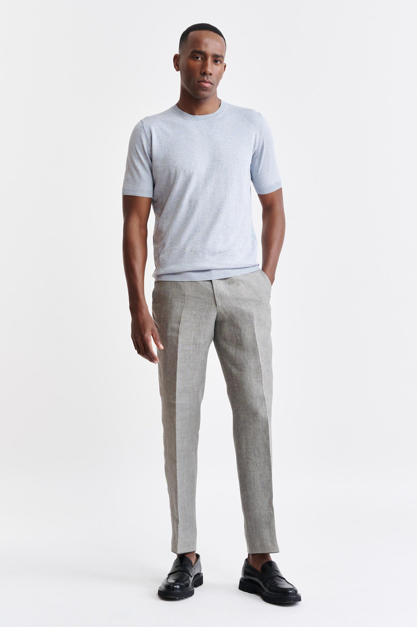 Camiseta de punto Penryn de algodón melange azul claro 