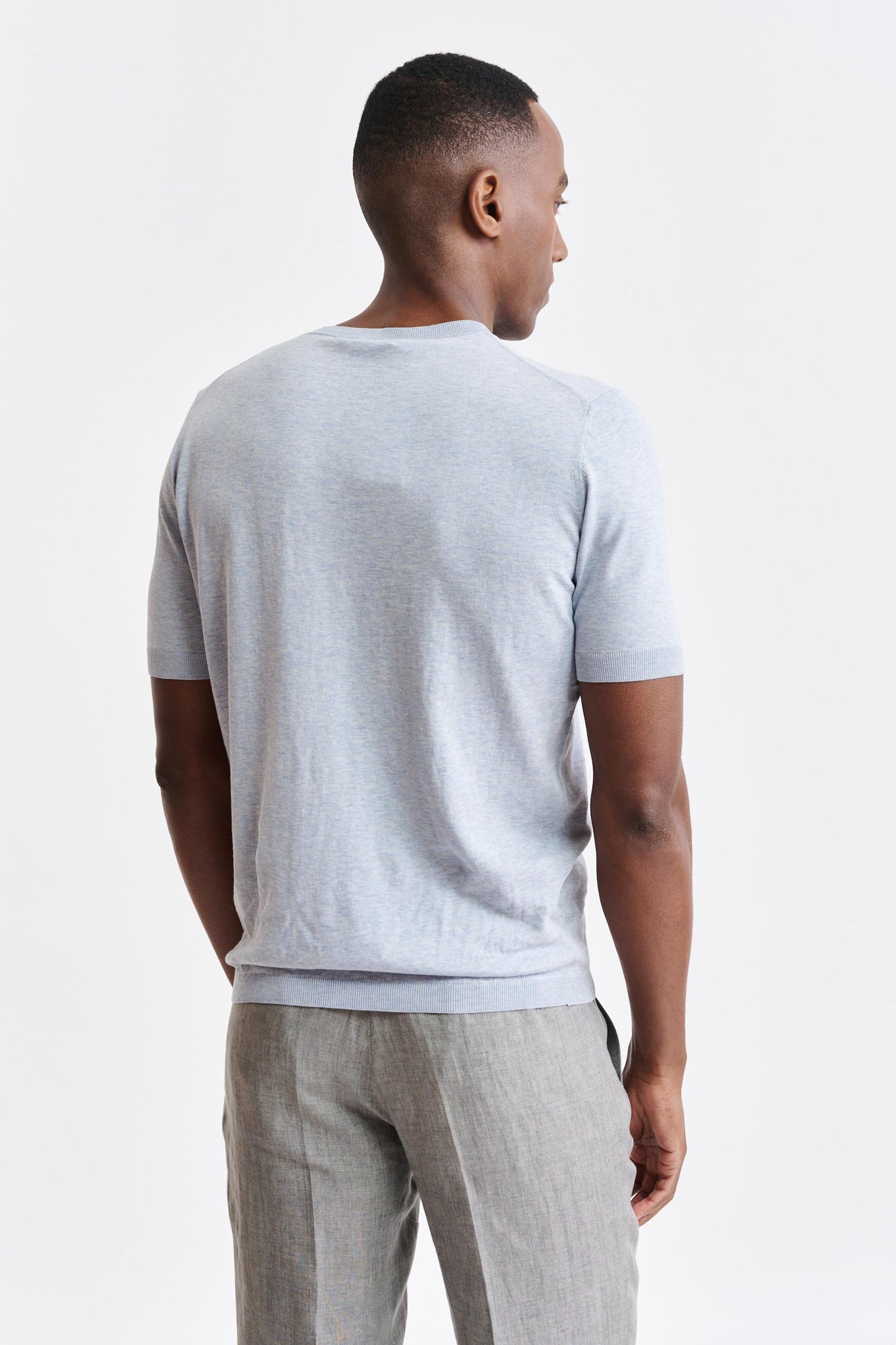 Camiseta de punto Penryn de algodón melange azul claro 