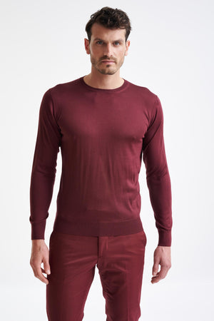 Bordeaux 100% Silk Crewe Knitted Sweater - View One