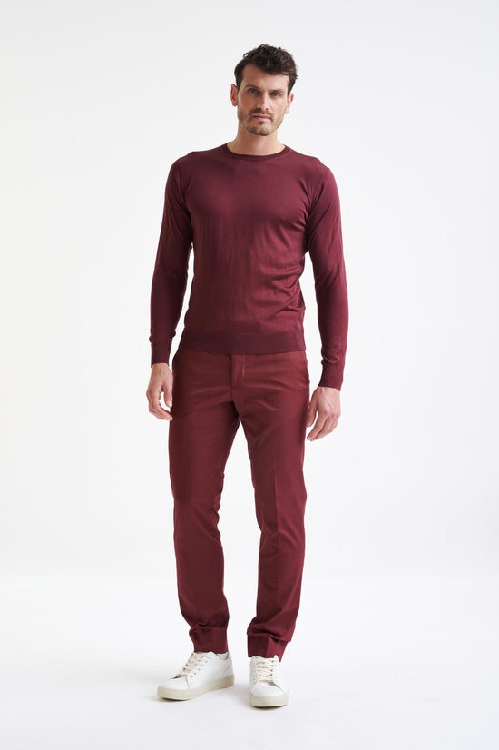 Bordeaux 100% Silk Crewe Knitted Sweater - View Two