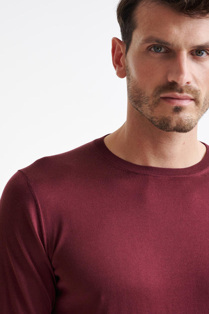 Bordeaux 100% Silk Crewe Knitted Sweater - View Three