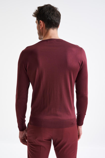 Bordeaux 100% Silk Crewe Knitted Sweater - View Four