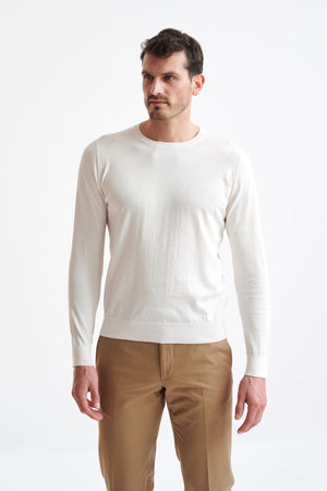 White Staple Cotton Crewe Knitted Sweater - View One