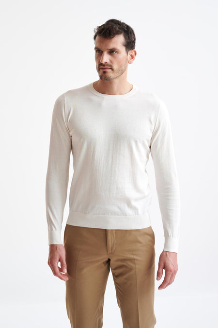 White Staple Cotton Crewe Knitted Sweater - View One