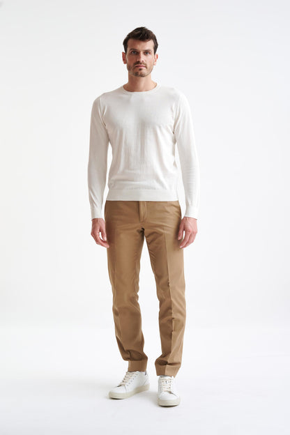 White Staple Cotton Crewe Knitted Sweater - View Two