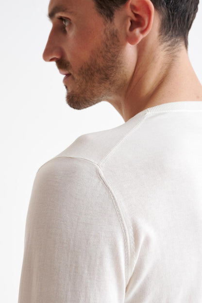 White Staple Cotton Crewe Knitted Sweater - View Three