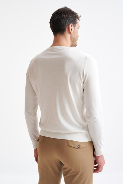 White Staple Cotton Crewe Knitted Sweater - View Four