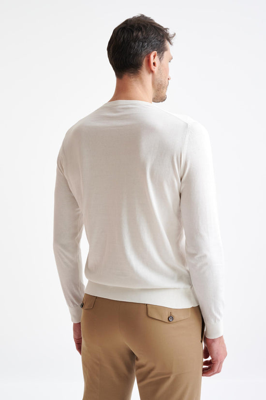 White Staple Cotton Crewe Knitted Sweater - View Four