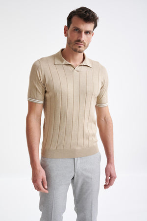 Safari Beige Cotton Wide Rib Dawlish Knit - View One
