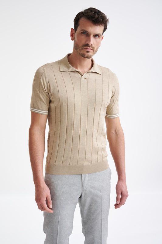 Safari Beige Cotton Wide Rib Dawlish Knit