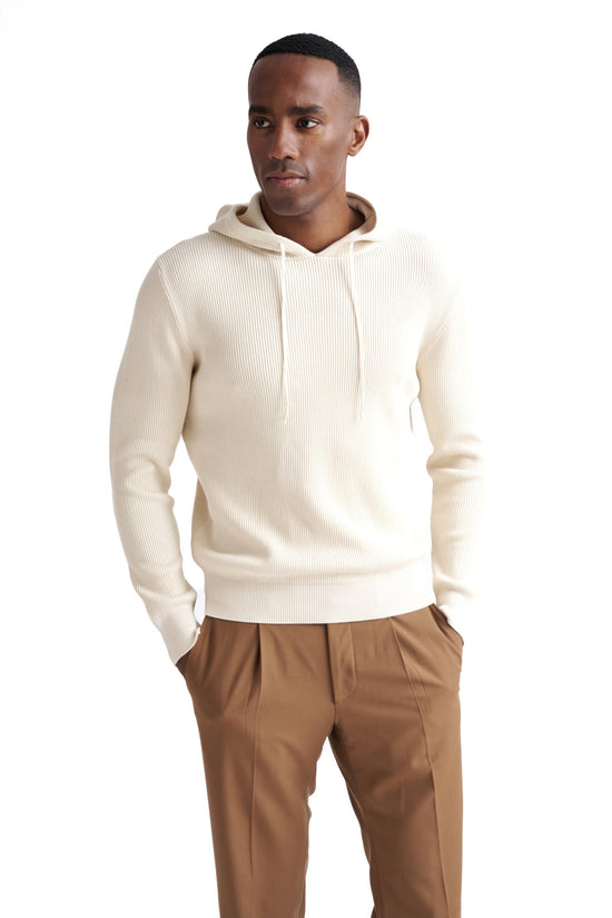 Cream 100% Cotton Rib Bangor Knitted Hoodie - View One
