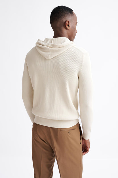 Cream 100% Cotton Rib Bangor Knitted Hoodie - View Five