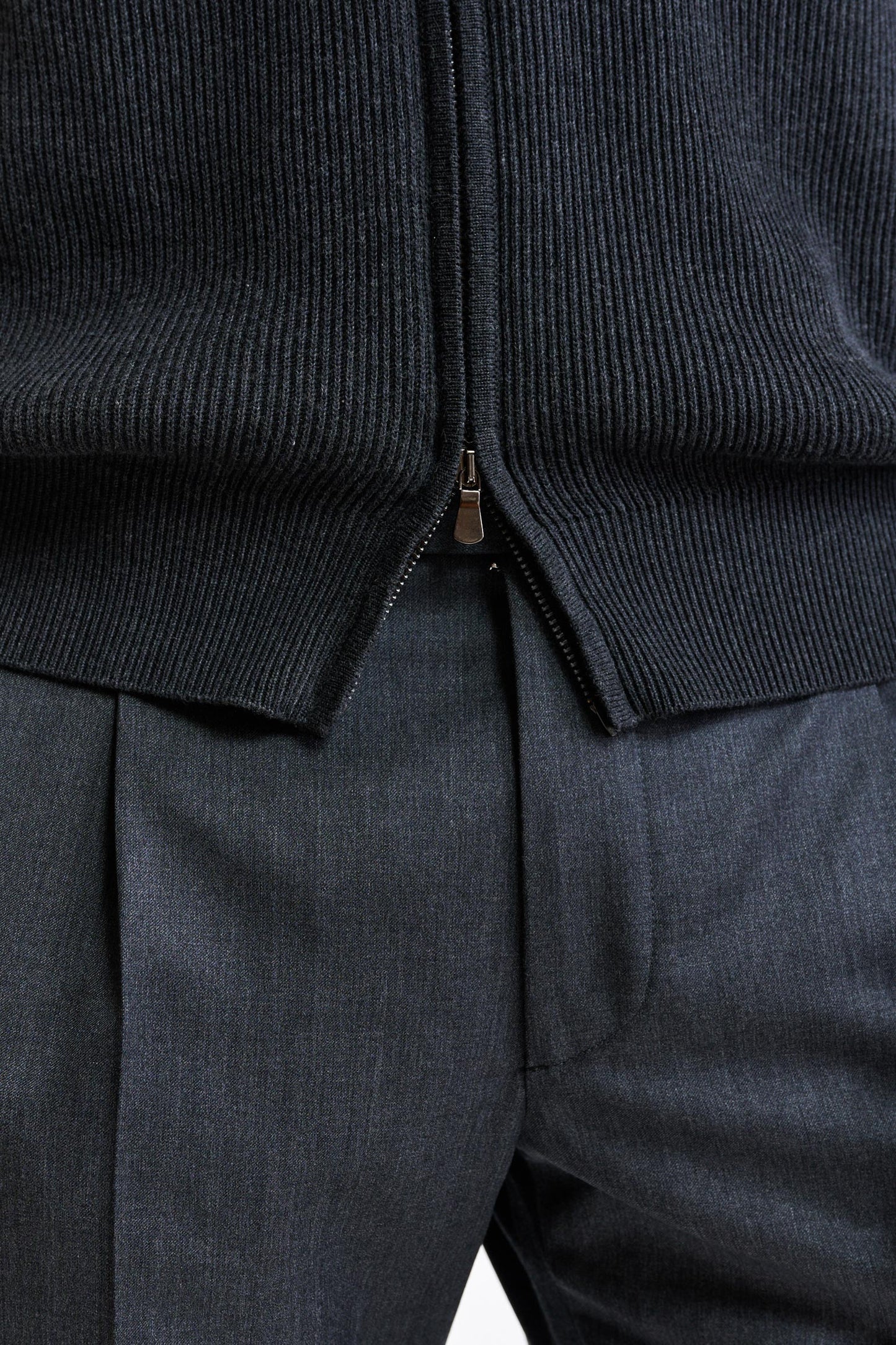 Grey Melange Cotton Exford FullZip Knitted Sweater