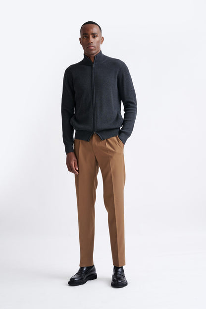 Grey Melange Cotton Exford FullZip Knitted Sweater - View Five