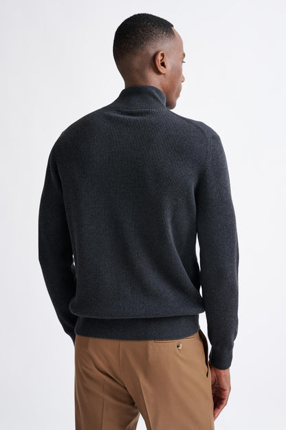 Grey Melange Cotton Exford FullZip Knitted Sweater - View Six