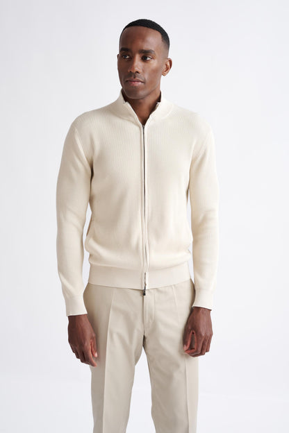 Cream Cotton Exford FullZip Knitted Sweater - View One