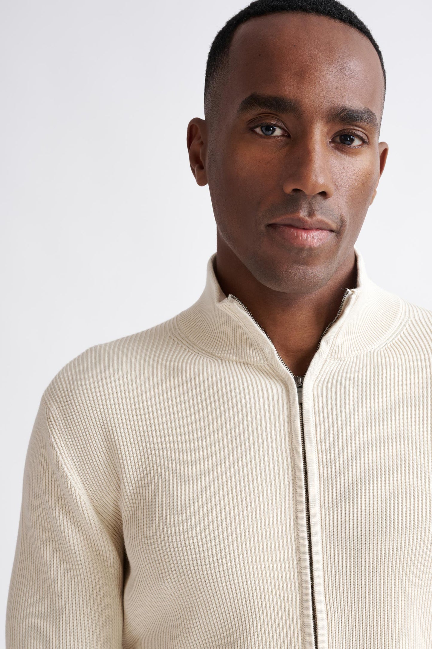 Pull tricoté Exford FullZip en coton crème