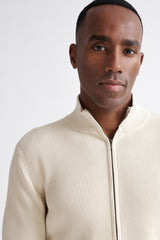 Cream Cotton Exford FullZip Knitted Sweater - View Three